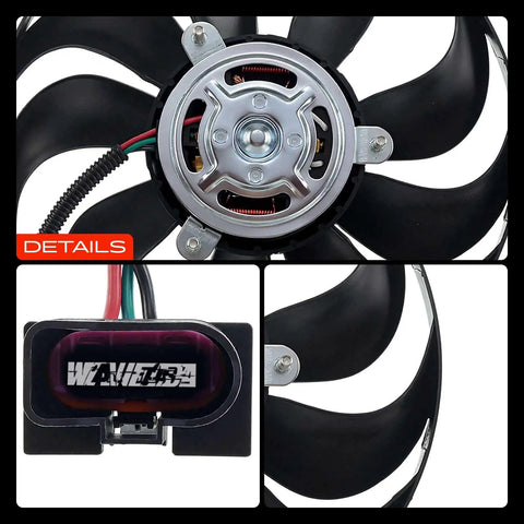 Engine Radiator Cooling Fan Assembly For Audi TT VW Jetta Beetle Golf 18 Liter rear view showing blades and 3-pin plug.