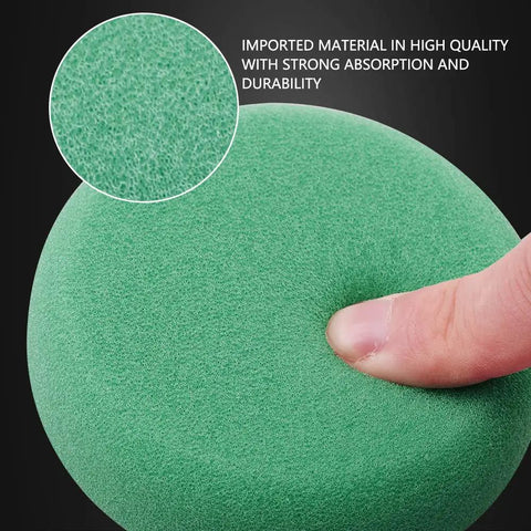 Close-up of green sponge pad from 29 Piece Drill Buffing And Polishing Pad Set With Mixed Size Pads Backing Pads And Adapters