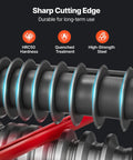 Close-up of Electric Wire Stripper Workhorse cutting blades showing sharp edge and durability features with labels.