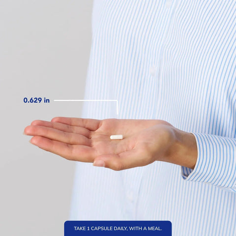 Lithium Orotate 1 Mg Supplement For Calmness And Behavior Support, Boosts Memory And Neurotransmitter Function, capsule size displayed in hand.