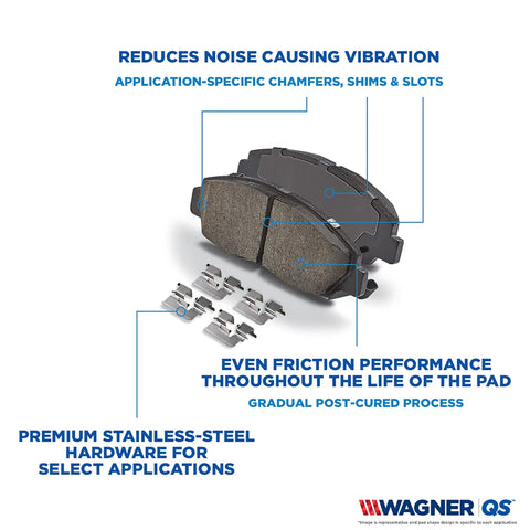 Brake QuickStop ZX1425 Disc Brake Pad Set with stainless-steel hardware, detailed view showing chamfers, shims, and slots