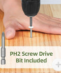 Drill inserting No 8 Truss Head Self Drilling Screws Kit With White Heads, screwdriver bit on wooden surface.