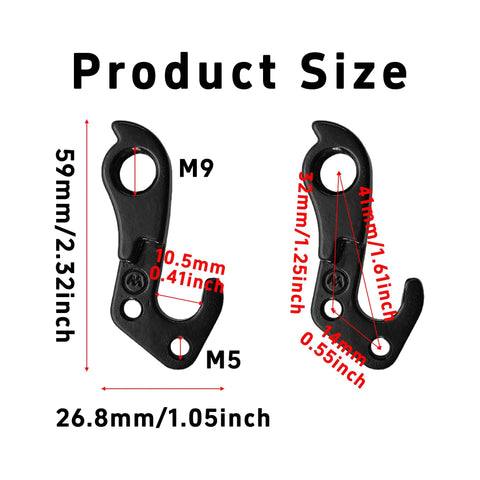 2 Pack Derailleur Hanger 144 Replacement Part With Mounting Hardware For Trek Gary Fisher Bikes showing product dimensions