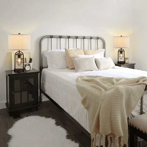 Farmhouse Table Lamps With USB Ports And AC Outlet 3 Way Dimmable Touch Control Nightstand Set With Bulbs Included on bedroom nightstands.