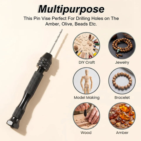 Hardcore Micro Drill Bit Set With Slick Black Pin Vise Hand Drill and Twenty Precision Metric Sizes For Tight Spot Work Soldering and Repair Projects and Dead Reliable Everyday Fixes, featuring manual hand drill for craft projects.