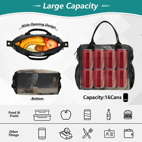 Insulated Leakproof Lunch Tote For Women And Men with wide opening design showing capacity for fruit and cans