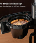 Close-up of coffee grounds in the 10 Cup Drip Coffee Maker With Built-In Burr Grinder And Programmable Timer