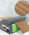 Compact Corrugated Carton Expander And Cutter For Recycling Waste Cardboard Into Dope Cushioning Packaging Material For Eco Friendly Protection And Efficient Cold Connection Shredding, gray-green tabletop unit