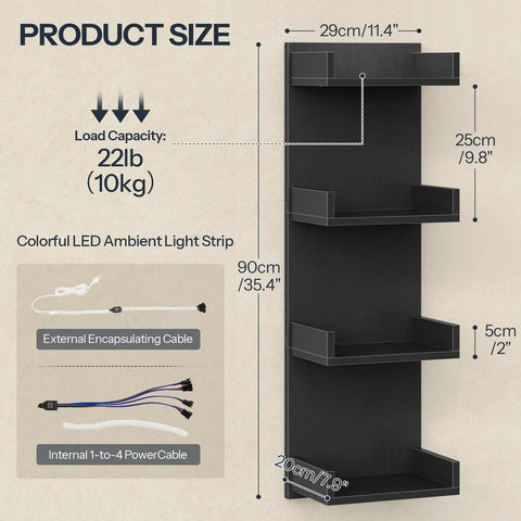 Multi Tier Floating Wall Shelves With Glowing RGB LED Lights And Sleek Black Frame For Wall Mounted Home Storage Vibes That Are Straight Up Dope And Legit Solid
