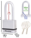 Beefy Heavy Duty Padlock Set Keyed Alike 2 Pack for indoor and outdoor security with measurements and two keys