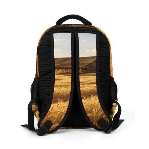 Vintage Barn Tractor Wheat Farm Print Unisex Daypack With Extra Large Capacity Durable Polyester Travel Backpack rear view