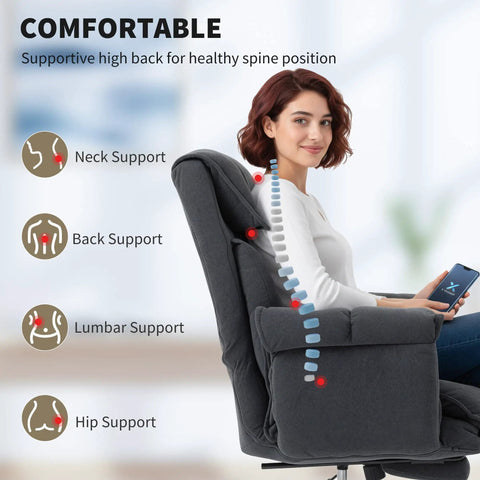 Executive Office Chair With Foot Rest For All Day Comfort, Comfy Reclining Swivel Desk Chair With High Back, Thick Cushions