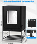 All In One 3D Printer Table With Enclosure Heavy Duty Workstation with dimensions and power cord shown