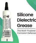 Silicone Dielectric Grease 10g tube for automotive and marine electrical connections displayed alongside product label.