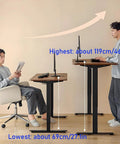 Adjustable Height Standing Desk With Four Memory Presets For Home Office Computer Workstation Natural Finish Sturdy Frame shown at two heights.