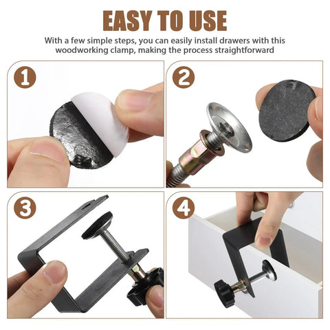 Step-by-step installation of Two Pack Adjustable Steel C Clamps for Drawer Fixing and Cabinet Install