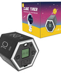 Flip Timer For Kitchen And Home With Quick Presets 1 5 10 25 30 60 Minutes Clear LCD Display Magnetic Stand And Suction Silent Alarm Modes Handy Gift For Study Office Gym And Cooking black hexagon timer and box.