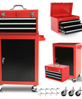 Heavy Duty Rolling Tool Chest With Sturdy Swivel Wheels And Three Smooth Drawers Plus Versatile Removable Top Box, red steel mobile cart.