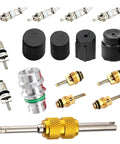 16 Piece Car AC Valve Core Kit For R12 R134A Systems, High And Low Pressure AC Repair Tool With Valve Core Seals Caps, Universal Fit