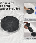 Matte black pop-up drain stopper for Two Handle Widespread Matte Black Bathroom Faucet for 3 Hole Vanities 8 Inch Centers