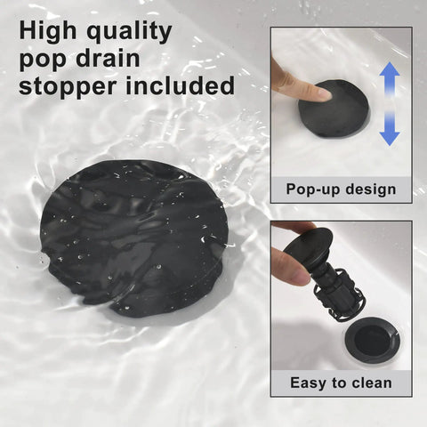 Matte black pop-up drain stopper for Two Handle Widespread Matte Black Bathroom Faucet for 3 Hole Vanities 8 Inch Centers