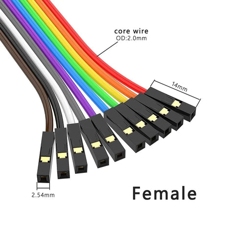 Colorful Breadboard Jumper Wires Kit With 30 Pieces, 1.5 Feet Each, 10 Pin Female To Female 23 AWG Copper Ribbon Cables