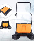 Heavy Duty 26 Inch Walk Behind Floor Sweeper Foldable Workhorse For Warehouse Street And Garage Easy Manual Push Operation with broom detail.