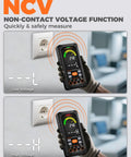 True RMS 10000 Counts Digital Multimeter With Rechargeable Battery showing NCV live wire detection at low and high voltage.