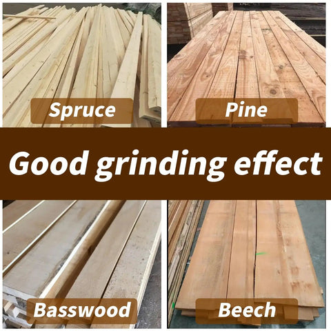 Variety of wood types labeled as Spruce, Pine, Basswood, and Beech suitable for use with Ball Grinding Head For Angle Grinder Attachment Sphere Rotary Burr With 5/8-11 Threads Built Tough And Ready For 4 1/2 Inch And 5 Inch Grinders Ideal For Wood Carving Grinding Polishing And Engraving.