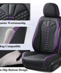 Premium Nappa Leather Car Seat Covers Full Set With Waterproof Protection For 5 Seats Black And Purple Design Front View