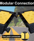 Close-up of two connected pieces of a 2 Pack 3 Channel Rubber Cable Ramp Protector showing modular connection feature.