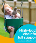 Child in Outdoor Baby Swing For Toddlers With High Back Bucket Seat Heavy Duty Coated Chains Fully Assembled Backyard