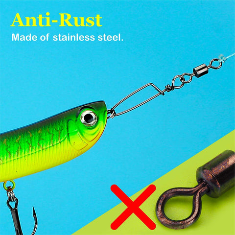 Heavy Duty Fishing Swivels With Snap For Bass Tackle, High Strength Stainless Steel Quick Change Line Leader System attached to lure