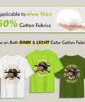 Image showing printable heat transfer vinyl for dark fabric T-shirts with text illustrating 50% cotton fabric applicability.