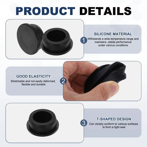 Product details of 15 Pcs T Shaped Silicone Plugs Set For 33 To 35 Mm Holes; stretchy, durable, and waterproof design.