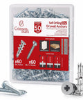 Heavy Duty Zinc Self Drilling Drywall Anchors And Screws Kit With 120 Pieces Number 8 Fasteners, zinc anchors and screws in storage container.