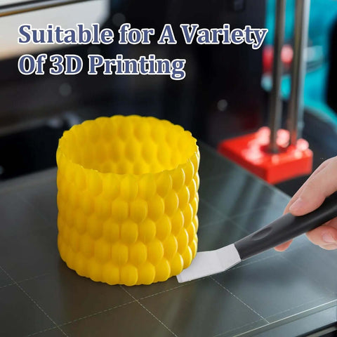 Person using Stainless Steel 3D Printer Scraper Tool with Large Head for resin removal on yellow 3D printed model in printer
