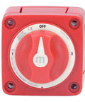 Front view of Three Position 300 Amp Dual Circuit Battery Disconnect Switch Isolator With Rotary Actuator for marine use