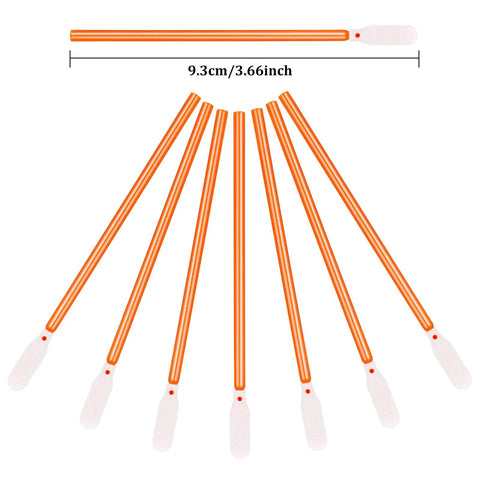 200 Piece Foam Swab Set With Sponge Tips For Inkjet Printer Print Heads Cameras And Optical Equipment Cleaning Pro Grade Open Cell Foam With Secure Poly Shaft 3.66 Inch Orange Swabs, 3.66-inch orange swabs