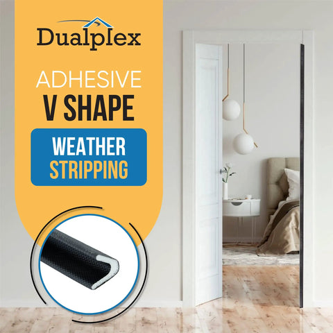 V Shape Weatherstripping For Doors Self Adhesive Foam Door Seal Strip Black 1/2 In By 1/2 In By 26 Ft shown on door
