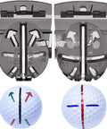 8 Pack Golf Ball Marker Set With Multicolor Line Markers And Alignment Stencils For Easy Ball Marking In Seconds shown with ball