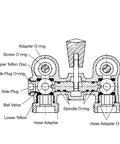 Technical diagram of 2T-M2 1/2 Inch Brass Tubular Washing Machine Hot Water Shut Off Valve components, labeled parts include o-rings and ball valve.