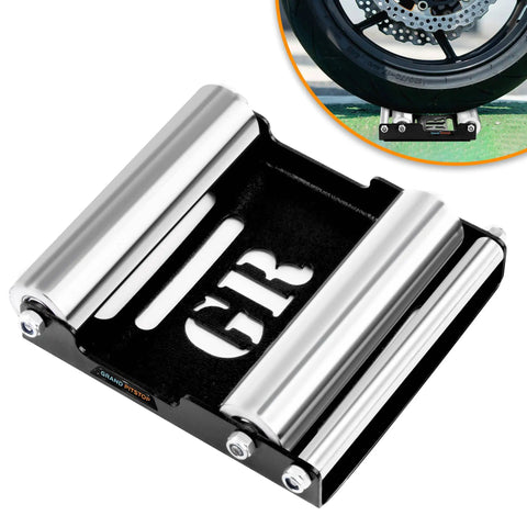 Motorcycle Wheel Roller Stand With Ramp Support For Easy Tire Cleaning And Chain Lubing Portable Paddock Style Stand For Bikes Under 485 Lbs Tire Width Up To 180 mm Black Roller Medium