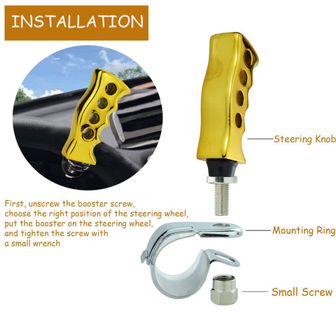 Grip Steering Wheel Spinner Knob Power Ball For Easy Turning In Manual Transmission Cars And Lawn Mowers Gold Finish Installation