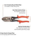 Nine and Three Quarters Inch Five Blade Hand Crimper for Gutters, Downspouts, and Metal Pipe Connections with non-slip grips