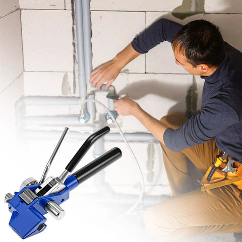 Stainless Steel Banding Tool Tensioner Pro Grade For 4 To 20mm Wide Straps used by man for fastening pipes.