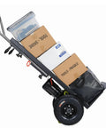 Heavy Duty Electric Stair Climbing Cart With 1500W Motor Handles Up To 880lbs loaded with boxes and gear on an incline.