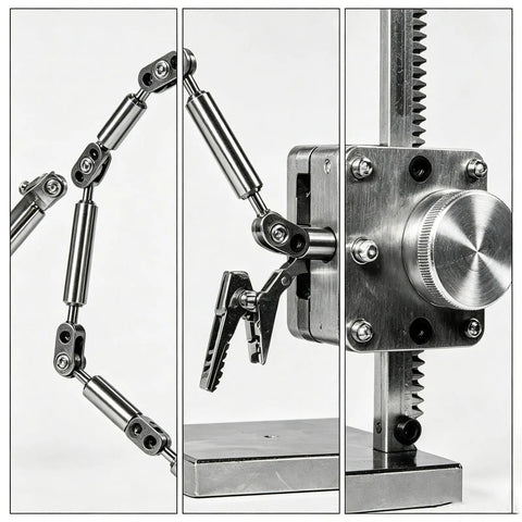 Stop Motion Armature Stand With Flexible Multi Joint Arm Height Adjustable Metal Bracket For Smooth Shots And Precise Angles Vertical Rack Design To Dial In Any Studio Setup Easily, metal armature stand with height-adjustable rack