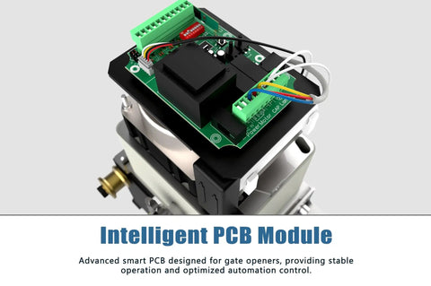 Close-up of PCB module from Heavy Duty Pro Grade 1100 Lb Sliding Gate Opener With Chain Drive Includes 2 Remotes 16 Foot Chain Hardware Kit