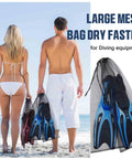 2 Pack Diving Snorkeling Mesh Drawstring Bags 29.5 x 10.8 Inches Black Gear Bags For Snorkel Fins And Dive Equipment Travel Backpacks